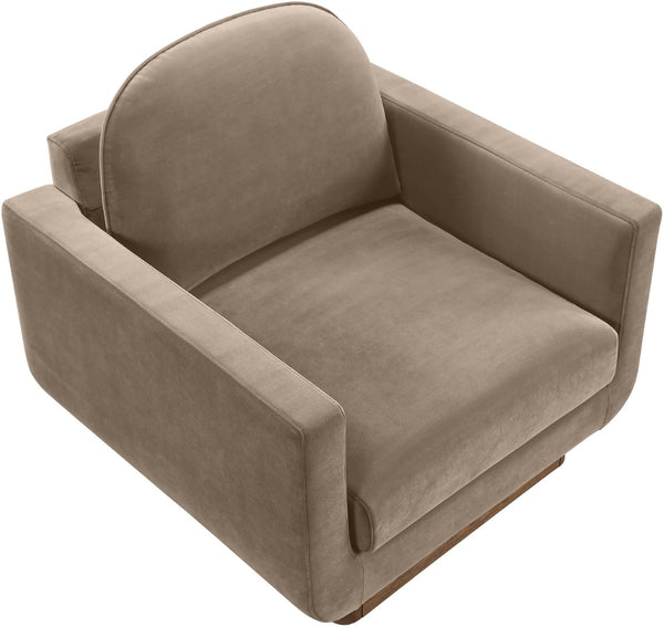 Meridian Furniture Diviento Sculptural Velvet Accent Chair with Walnut Base for Modern Living Room Comfort Taupe 175Taupe-C