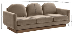 Meridian Furniture Diviento Sculptural Velvet Sofa with Walnut Base for Modern Contemporary Living Rooms Taupe 175Taupe-S