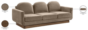 Meridian Furniture Diviento Sculptural Velvet Sofa with Walnut Base for Modern Contemporary Living Rooms Taupe 175Taupe-S