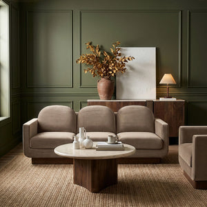 Meridian Furniture Diviento Sculptural Velvet Sofa with Walnut Base for Modern Contemporary Living Rooms Taupe 175Taupe-S