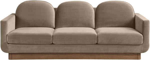 Meridian Furniture Diviento Sculptural Velvet Sofa with Walnut Base for Modern Contemporary Living Rooms Taupe 175Taupe-S