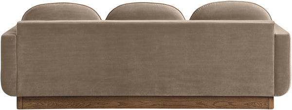 Meridian Furniture Diviento Sculptural Velvet Sofa with Walnut Base for Modern Contemporary Living Rooms Taupe 175Taupe-S