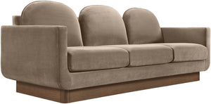 Meridian Furniture Diviento Sculptural Velvet Sofa with Walnut Base for Modern Contemporary Living Rooms Taupe 175Taupe-S