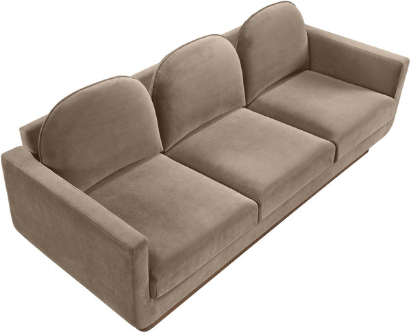 Meridian Furniture Diviento Sculptural Velvet Sofa with Walnut Base for Modern Contemporary Living Rooms Taupe 175Taupe-S