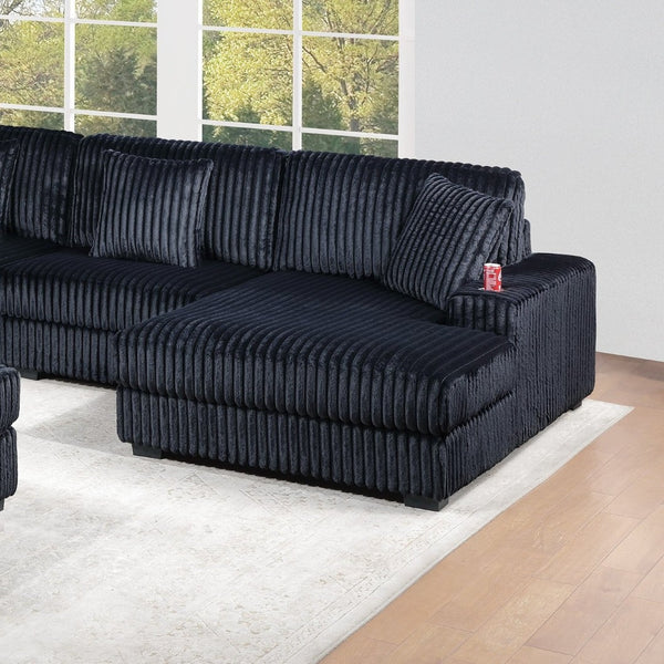 English Elm Black Jumbo Corduroy Modular Chaise with Built-in Cup Holder for Contemporary Living Rooms B011P435305