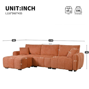 English Elm [video] Boucle Modular L-shaped Sectional with Ottoman Pull-line Cushions Living Room N723S1008G