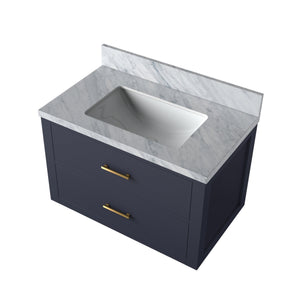English Elm Blue Single Bath Vanity 30" W X 22" D With Luxurious Carrara Marble Top - Fully Assembled Elegance B2731P257927