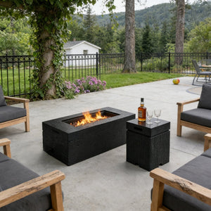 English Elm U_style Outdoor Propane Fire Pit Set Mgo Patio Entertainer with Tank Cover Table Black WY000502AAB
