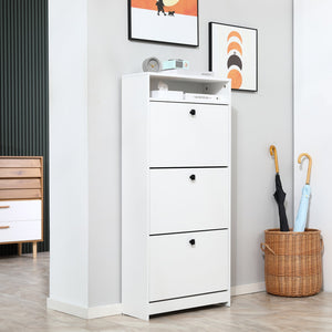 English Elm Homcom Slim Shoe Cabinet With 3 Fold-Out Drawers, Stylish Storage For Hallways & Bedrooms, White W2225P229439