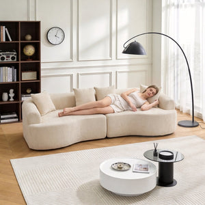 English Elm Curved Chenille Modular Sectional Sofa Boneless High-density Foam for Apartment Living White W3728S00007