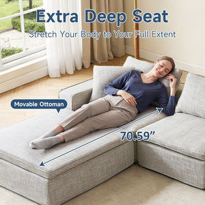 English Elm Cloud Couch Modular 4 Seater Sofa with Washable Linen and Pocket Spring Cushions Beige W1765S00141