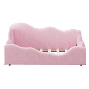 English Elm Upholstered Cloud Toddler Daybed Pink Velvet Safety Rails Kids Bedroom Ages 1 to 6 N899P452424H