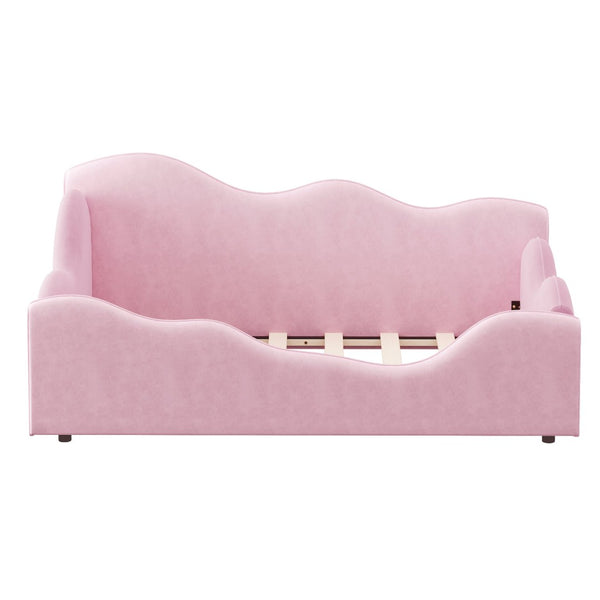 English Elm Upholstered Cloud Toddler Daybed Pink Velvet Safety Rails Kids Bedroom Ages 1 to 6 N899P452424H