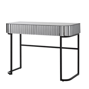 English Elm 39" Mirrored Vanity Table with Stainless Steel Base, 2 Drawers, Tempered Glass Top, 250lb Capacity, Gray Glam Desk N704P171796B