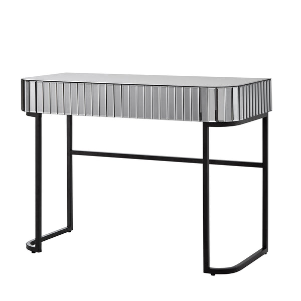 English Elm 39" Mirrored Vanity Table with Stainless Steel Base, 2 Drawers, Tempered Glass Top, 250lb Capacity, Gray Glam Desk N704P171796B
