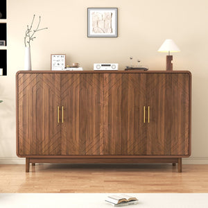 English Elm Sideboard Buffet with Four Doors Carved Edges Gold Handles Adjustable Shelves Dining Room W5389P463456