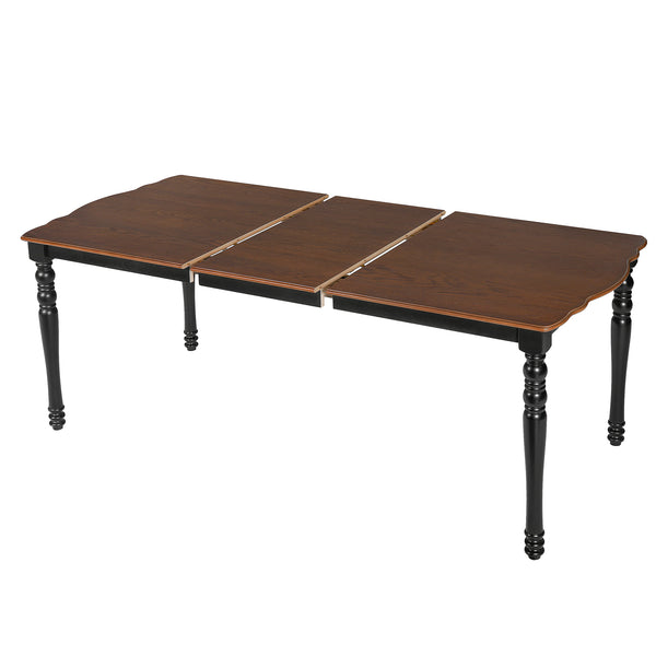 English Elm 7-Piece Extendable Dining Set with Removable Leaf and 6 Upholstered Chairs, Solid Rubberwood Legs, Seats 6 Black+Brown N752S000030B