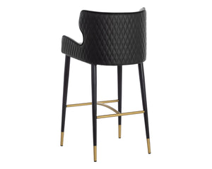 Sunpan Gianni Stylish Faux Leather Barstool with Elegant Diamond Stitching and Black Wood Legs Dillon Stratus / Dillon Black
