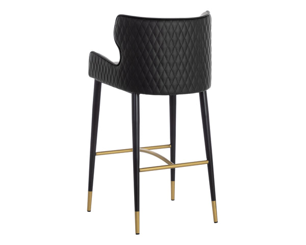 Sunpan Gianni Stylish Faux Leather Barstool with Elegant Diamond Stitching and Black Wood Legs Dillon Stratus / Dillon Black