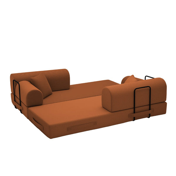 English Elm Convertible Corduroy Floor Sofa Folds Flat as Sleeper Daybed for Studio Living Orange W5532P438817