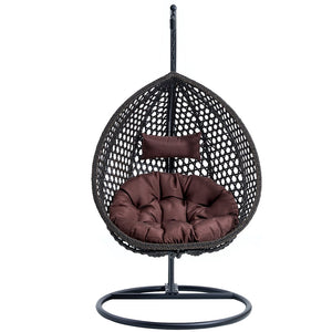 English Elm 76.8-inch Hand Woven Rattan Egg Swing Chair Indoor Outdoor with Cushion Lumbar Pillow Black W1512P498596