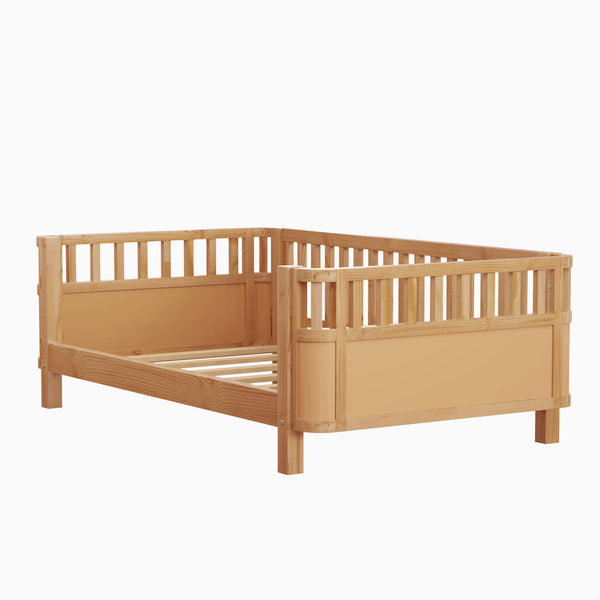 English Elm Twin Solid Wood Platform Bed for Kids with Safety Rail Rust‑Resistant Sturdy Pine Frame, 250lb Capacity Natural 69.48 L x 17.91 W x 7.48 H W2593P190150