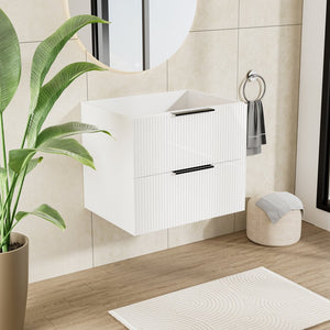 English Elm 060 Floating Wall Mounted Bathroom Vanity Cabinet with Soft Close Drawers Modern White W3520P345977