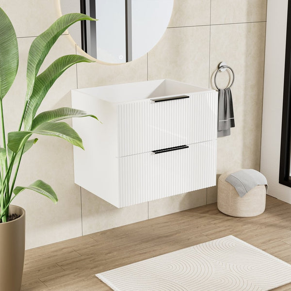 English Elm 060 Floating Wall Mounted Bathroom Vanity Cabinet with Soft Close Drawers Modern White W3520P345977
