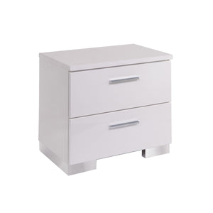 English Elm 2 Drawers Nightstand With Polished Chrome Legs - Sleek High-Gloss White Storage For Modern Bedrooms B016P253012