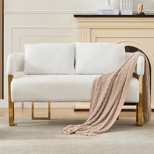 English Elm TS Modern decorative chair with teddy fleece upholstery, ergonomic sponge cushion and gold legs for luxe comfort and style White+Gold W2311P364620