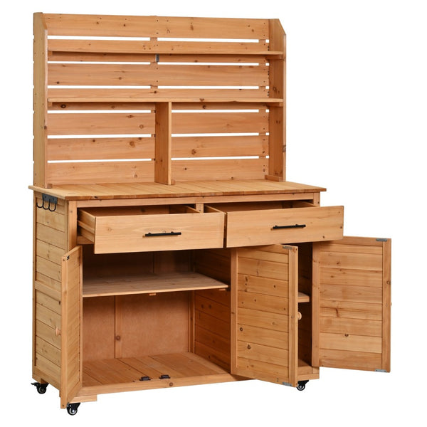 English Elm (assembly Video) Topmax Solid Fir Outdoor Potting Bench Grill Cart with Hutch Storage Natural Wood N717P404333A