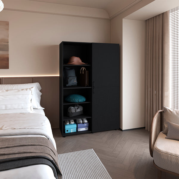 English Elm FM Ollie 2-Door Wardrobe Wengue – Spacious Hanging Rod, Open Shelves & Shoe Storage, Modern Durable Design B128S00181