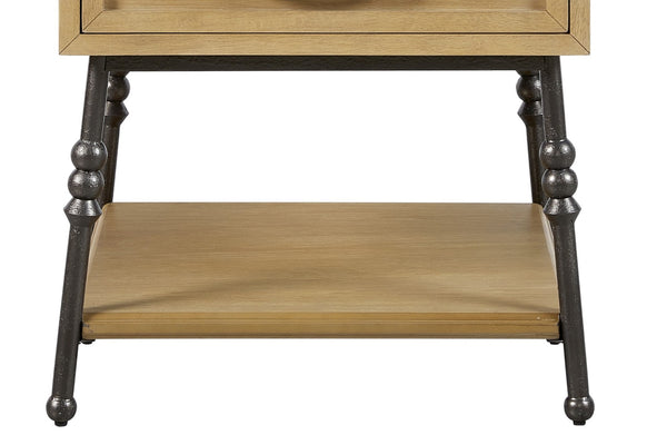 English Elm Accent End Table with Hickory Veneer Open Shelf and Drawer for Modern Living Rooms B2699P447485