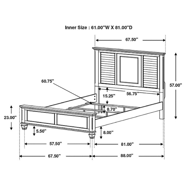English Elm Piero Wire-brushed Oak Veneer Queen Bedroom Set with Louvered Panels Coastal Style B062S00766