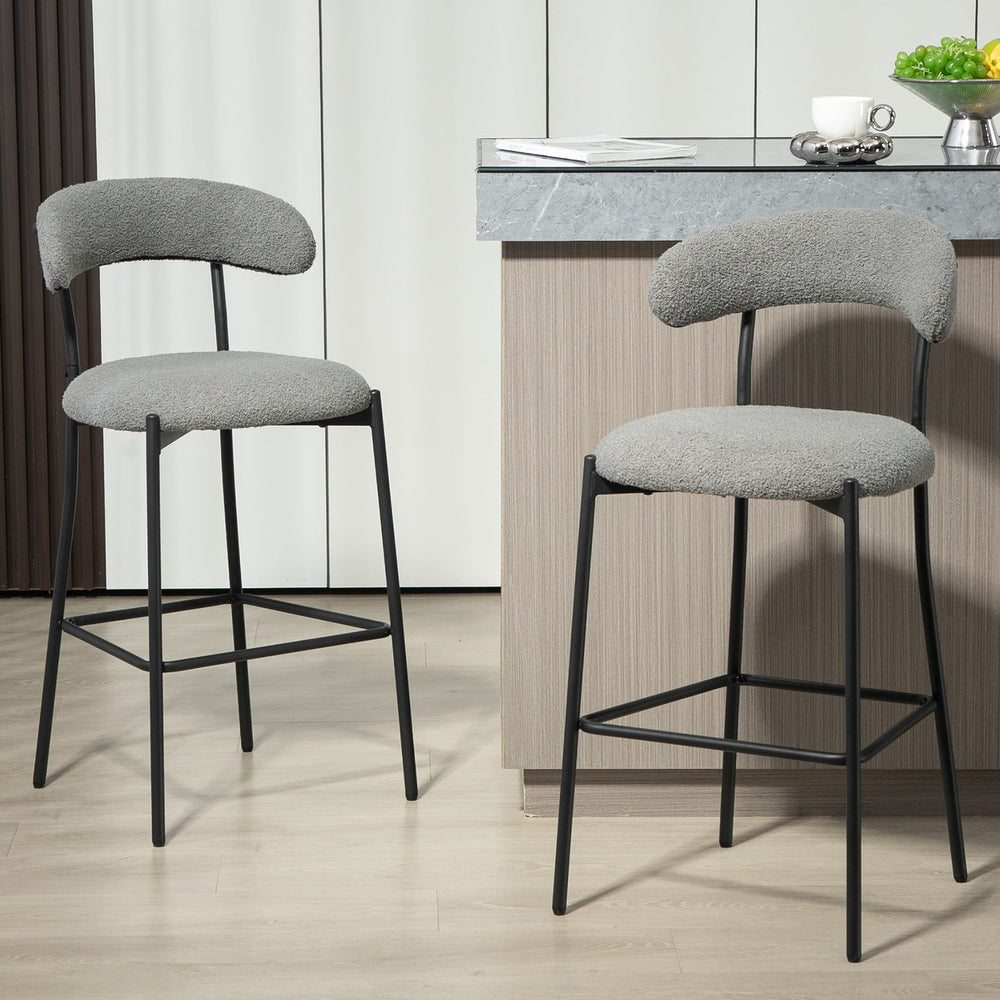 English Elm 26'' Modern Counter-Height Bar Stools In Grey Teddy Fabric With Sturdy Black Base & Footrest W2215P196283