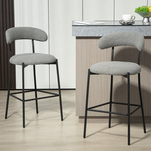 English Elm 26'' Modern Counter-Height Bar Stools In Grey Teddy Fabric With Sturdy Black Base & Footrest W2215P196283