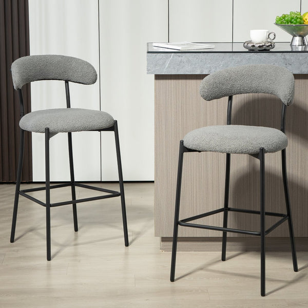 English Elm 26'' Modern Counter-Height Bar Stools In Grey Teddy Fabric With Sturdy Black Base & Footrest W2215P196283