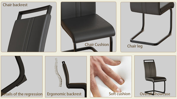 English Elm Modern Dining Chairs - Stylish Pu Faux Leather High Back Upholstered Seats With Black Metal Legs, Set Of 2 T2396P279773