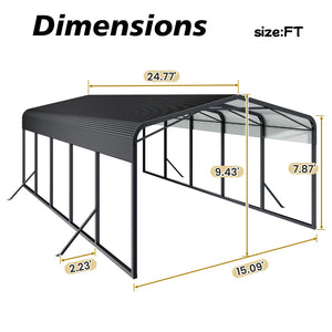 English Elm 15x25ft Steel Carport Heavy Duty Outdoor Shelter for Trucks Boats and Tractors W1820S00024