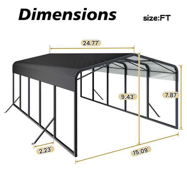 English Elm 15x25ft Steel Carport Heavy Duty Outdoor Shelter for Trucks Boats and Tractors W1820S00024