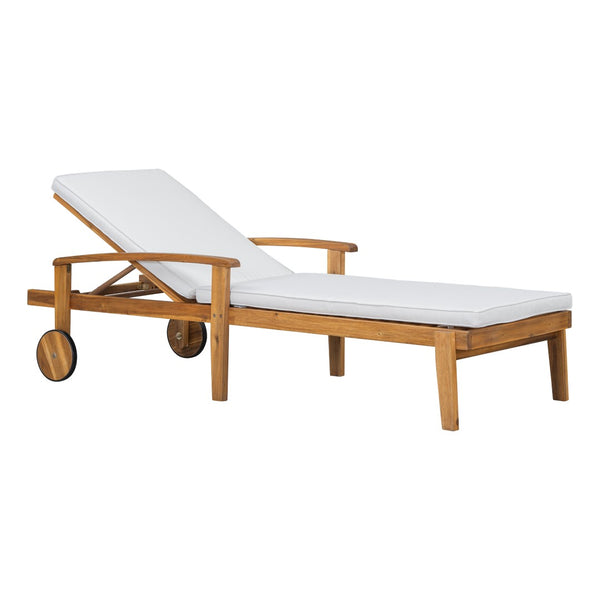 English Elm Jason Outdoor Acacia Wood Chaise Lounge with Adjustable Recline and Slat Design Teak+ Beige N769P363844N