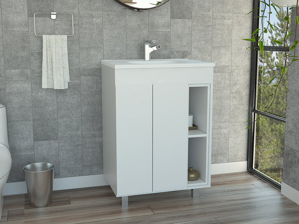 English Elm Palmer 24" Free Standing Vanity Cabinet White - Modern Minimalist Drop-In Sink Base, Open Cubby Storage, CARB Compliant B128S00073