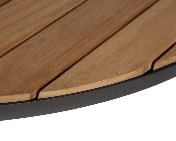 Sunpan RIMINI Modern Round Coffee Table with Teak Top & Aluminum Frame for Indoor/Outdoor Living Spaces 109511