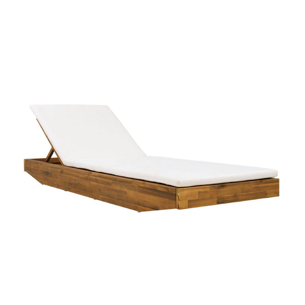 English Elm Boat-shape Acacia Wood Outdoor Chaise Lounge Slatted Teak Finish Poolside Recliner Cream,Teak N770P380117T_N770P253018C