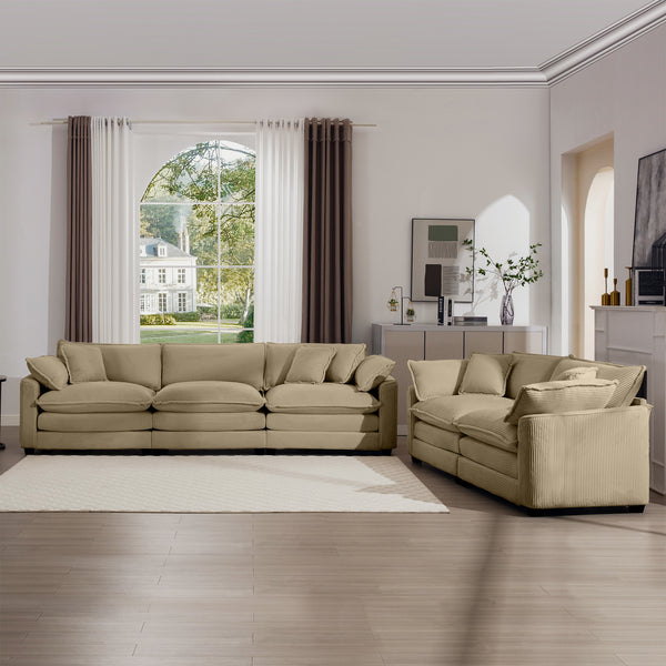 English Elm Modern 2-Piece Living Room Sofa Set With Plush Tan Corduroy, Deep Seats & Memory Foam Cushions W714S00793