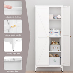 English Elm [metal Adjustable] Tall Steel Pantry Cabinet with Gold Handles and Four Shelves for Any Room White T3625P366651