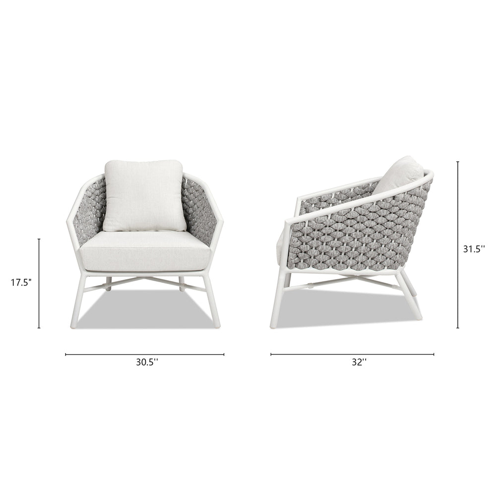 English Elm Jennifer Taylor Home - Rowan Optic White Rope Barrel Back Patio Arm Chairs Set of 2 — Aluminum Frame, Removable Cushions, Weather-Resistant Acrylic B2719P245980