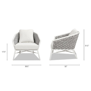 English Elm Jennifer Taylor Home - Rowan Optic White Rope Barrel Back Patio Arm Chairs Set of 2 — Aluminum Frame, Removable Cushions, Weather-Resistant Acrylic B2719P245980
