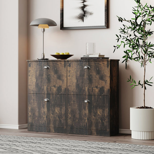 English Elm Shoe Cabinet Slim Flip-Top Rack with 4 Adjustable Drawers, Anti-Tip Entryway Organizer, Compact Vintage W2386P308733