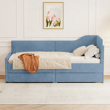 Blue Corduroy Twin Daybed with Storage Drawers - Stylish & Functional, Sturdy Frame, Soft Fabric - 74.8